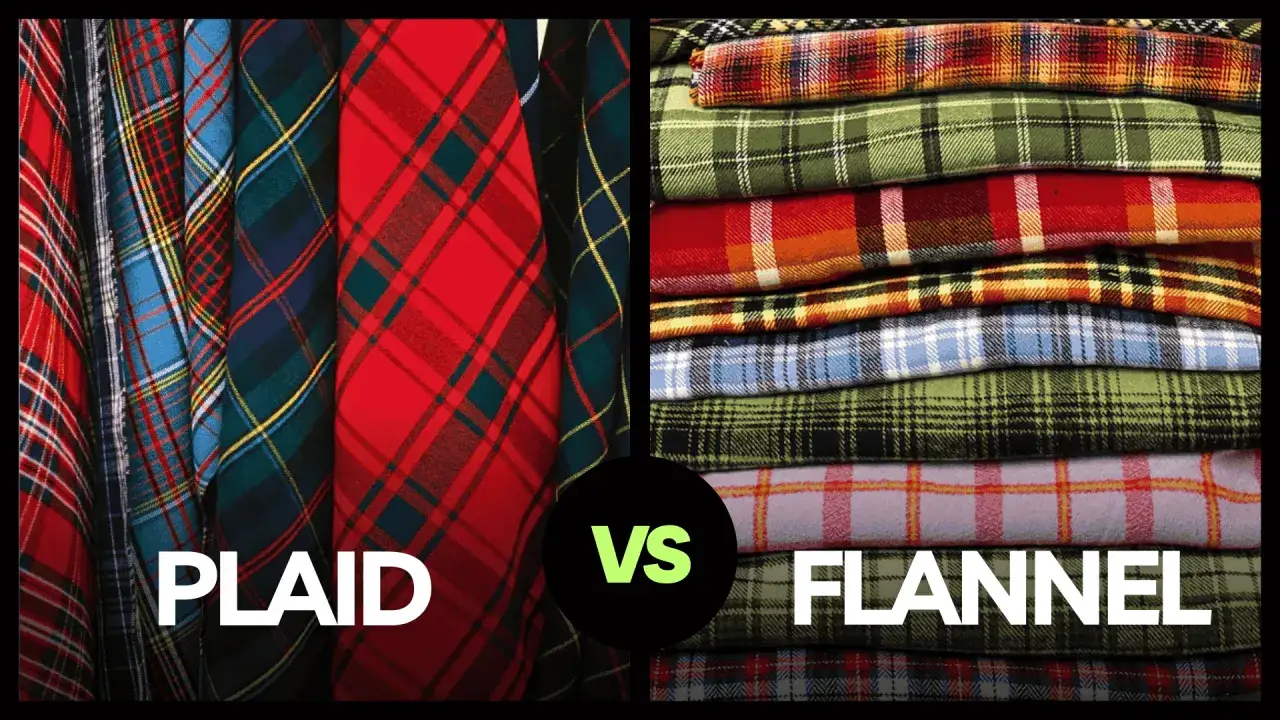Plaid is a pattern, while flannel is a soft, woven material often featuring plaid. This image shows both side-by-side.