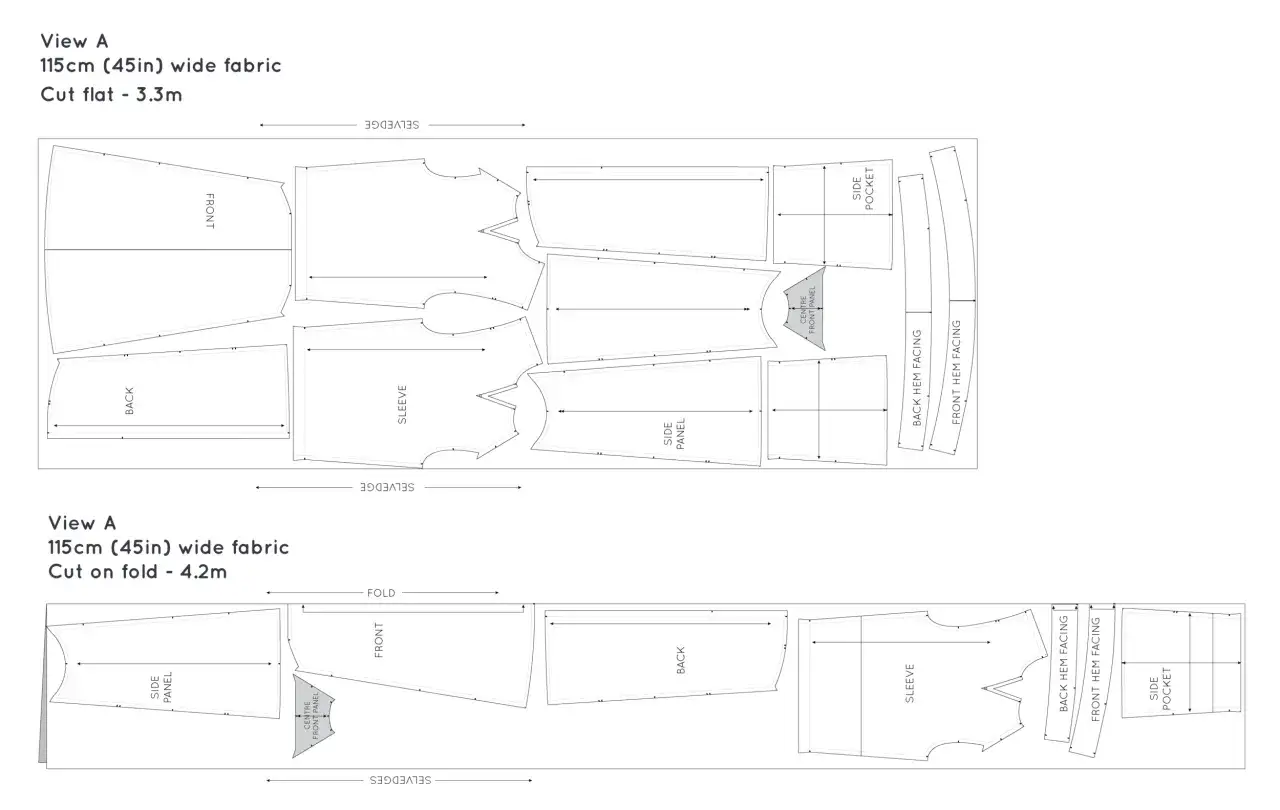 Sew your own caftan with this free pattern. Includes front, back, sleeves, pockets, and facings for a stylish garment.